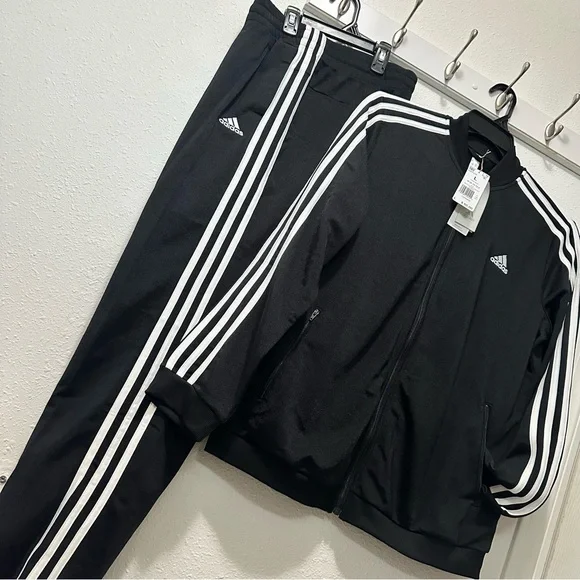 Adidas Women’s Size Large Black/White Striped Jacket and Pants Set. Brand New - Picture 2 of 11